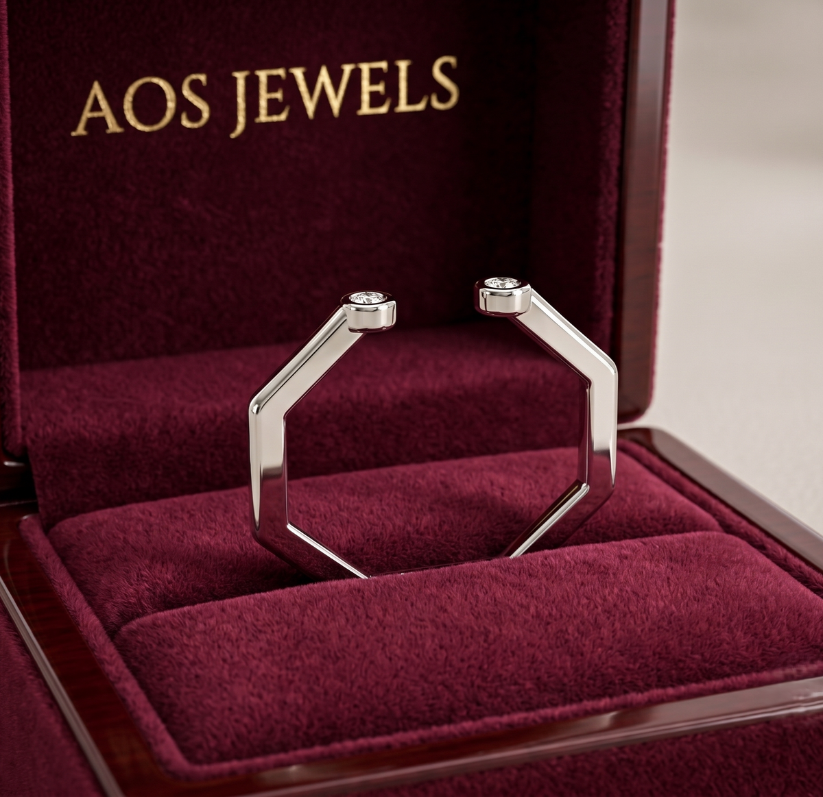 925 Sterling Silver Geometric Open Cuff Ring