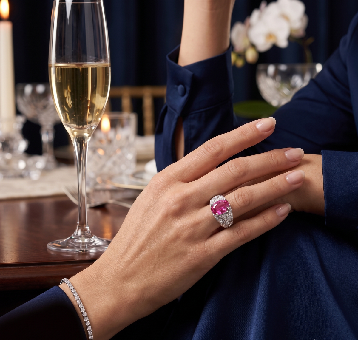 Sterling Silver Quilted Dome Ring with Pink Oval Gemstone
