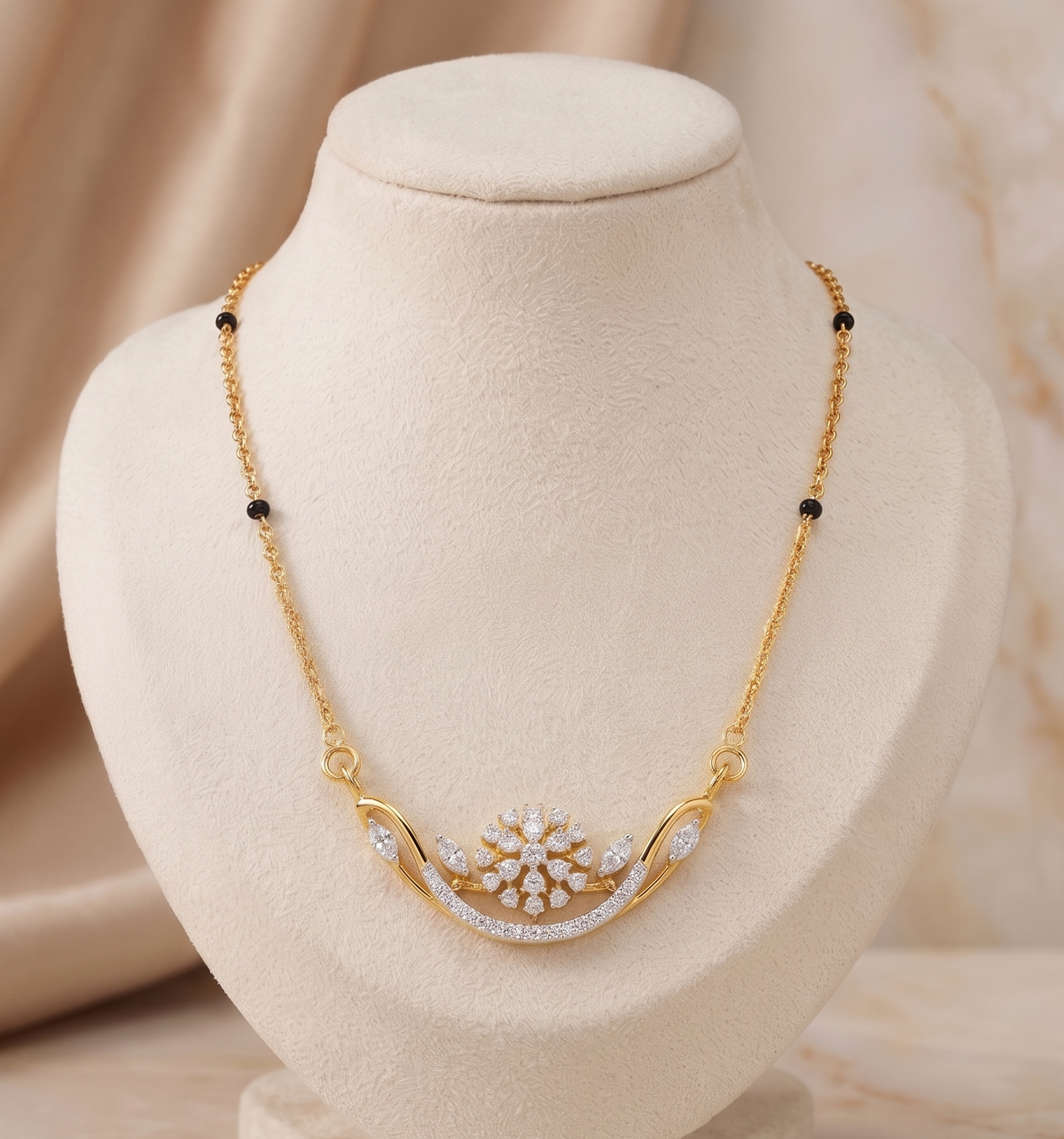 Sterling Silver Flower and Leaf Arc Mangalsutra