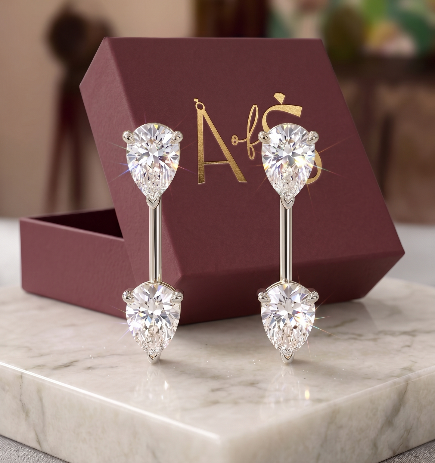 Silver Double Pear-Cut Linear Drop Earrings
