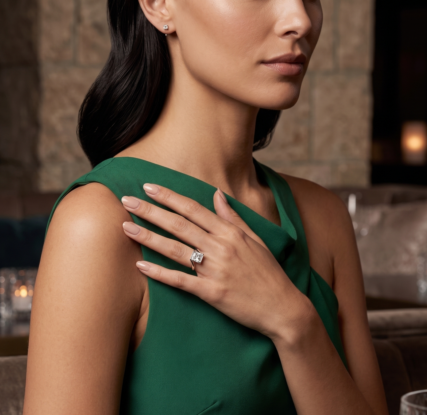 Radiant Princess Cut Bezel-Set Silver Ring