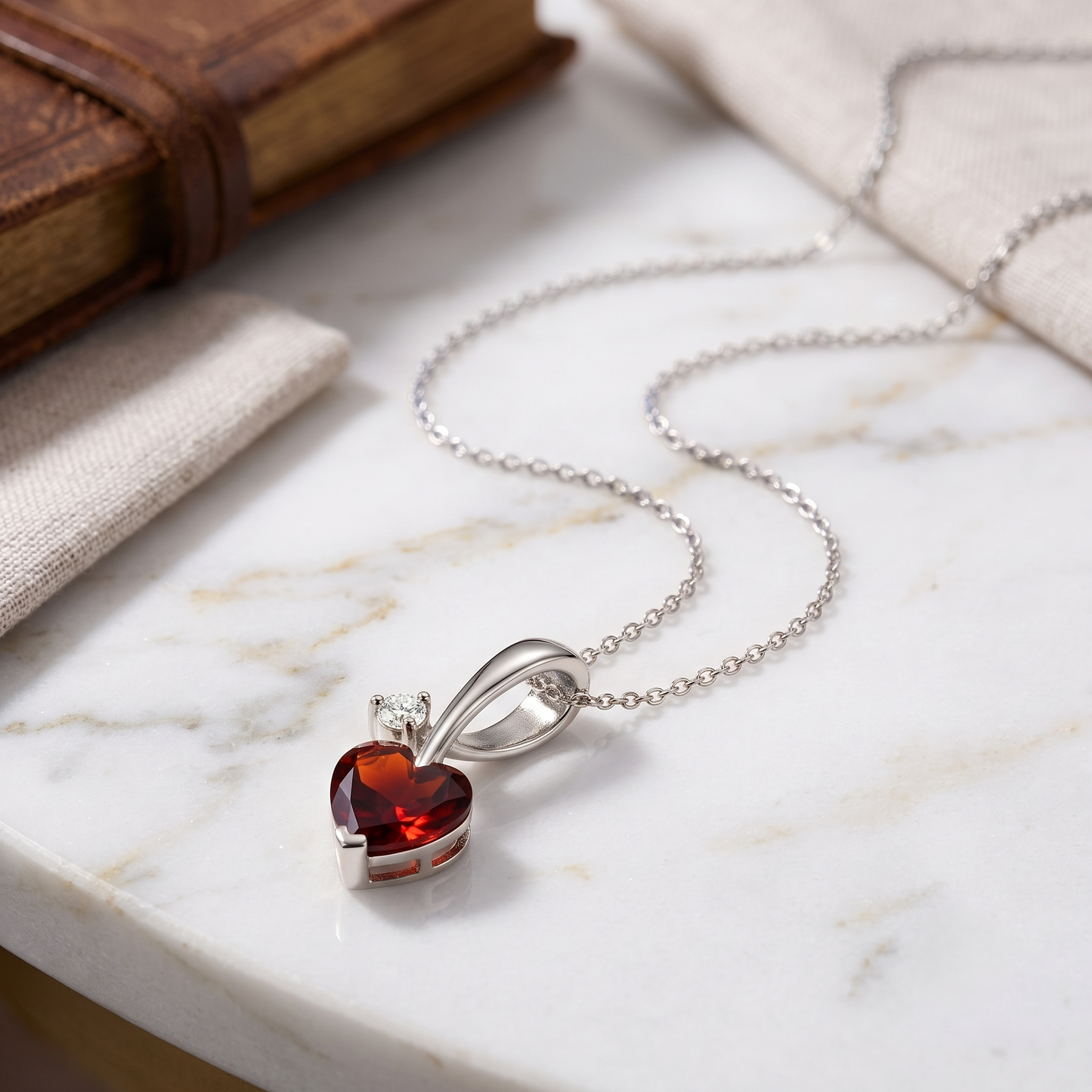 Ruby Red Heart Solitaire Pendant in Sterling Silver