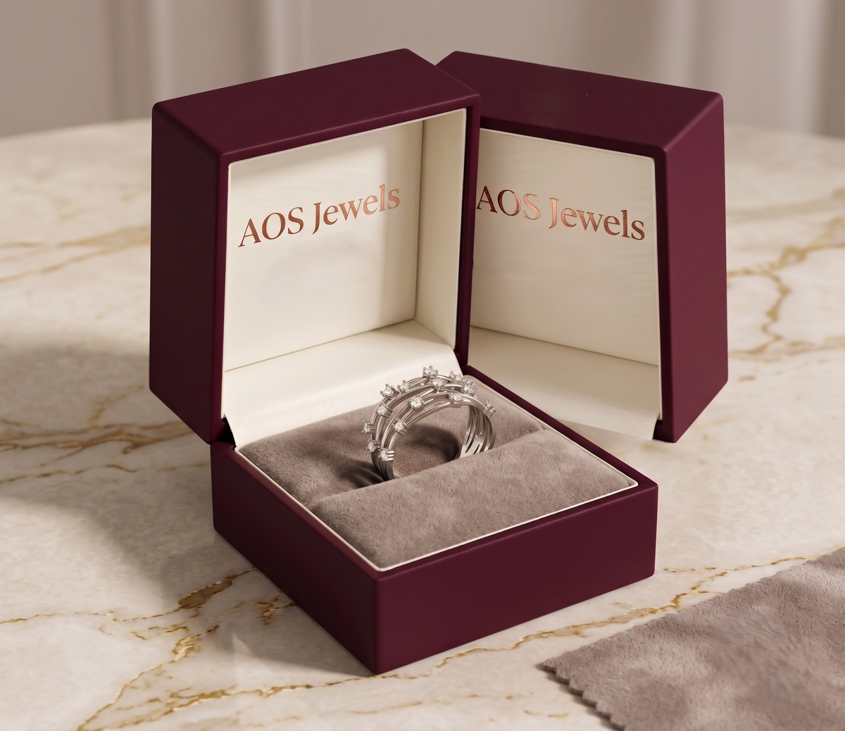 925 Sterling Silver Multi-Strand Scattered Stone Ring