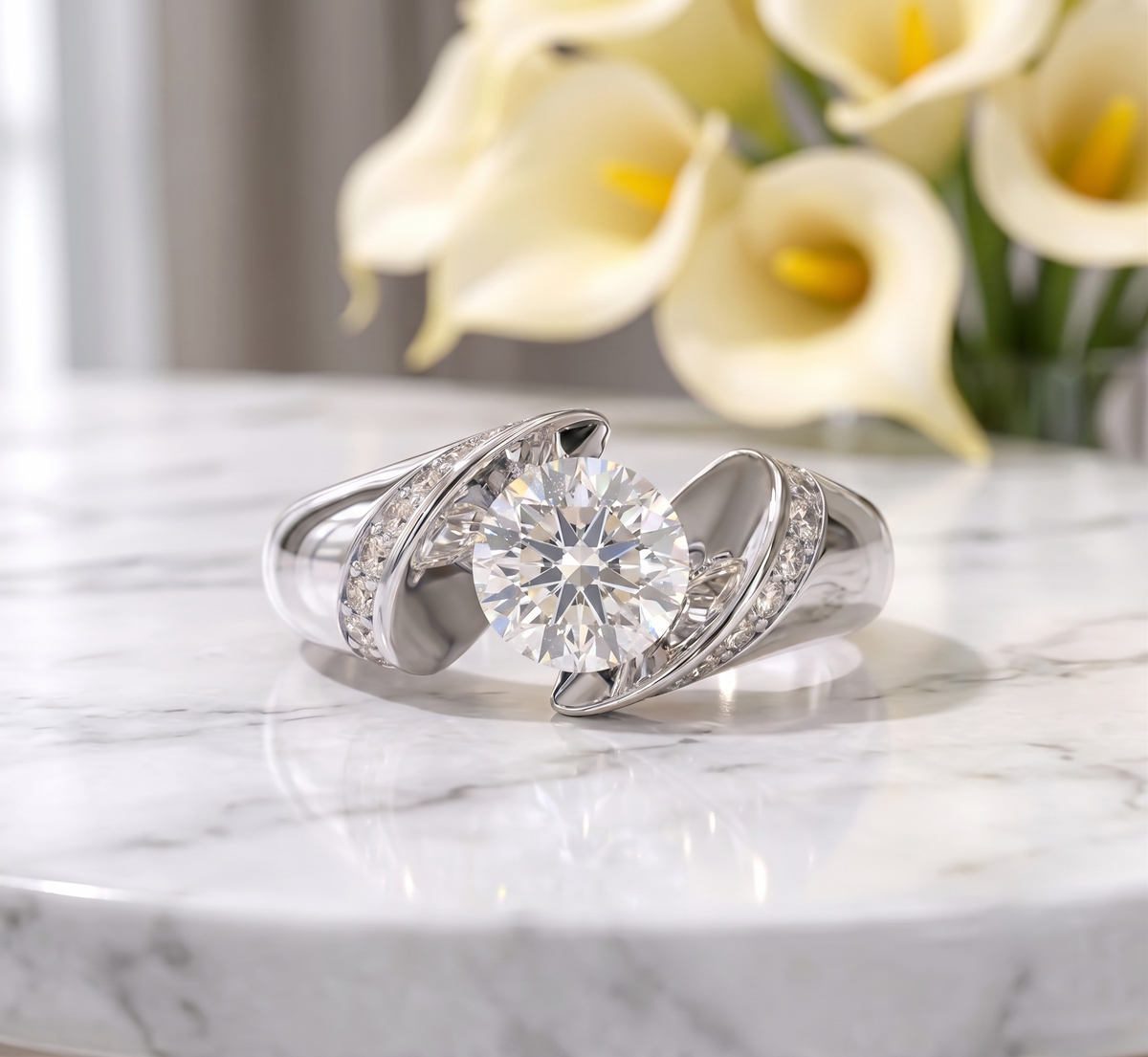 Radiant Solitaire moissanite-Accented Silver Ring