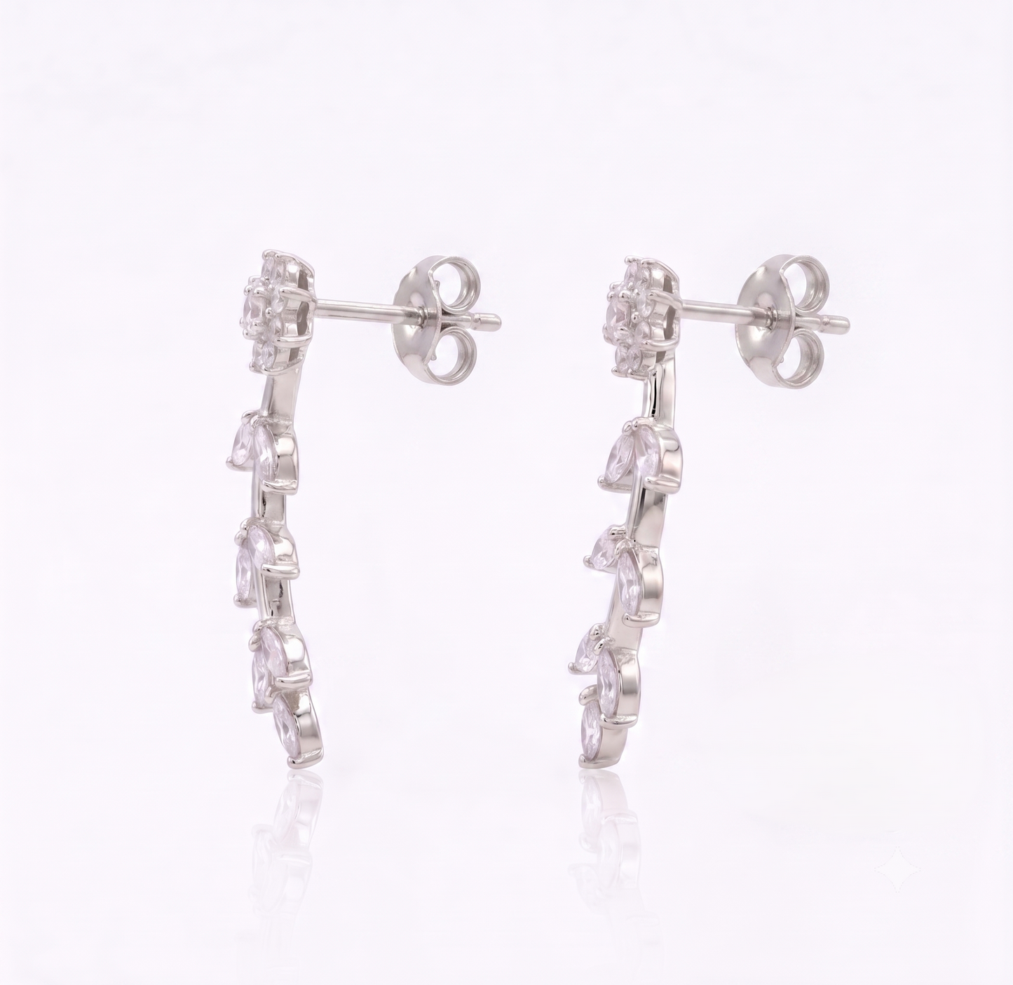 Silver Floral Vine Ear Climbers with Marquise Leaves