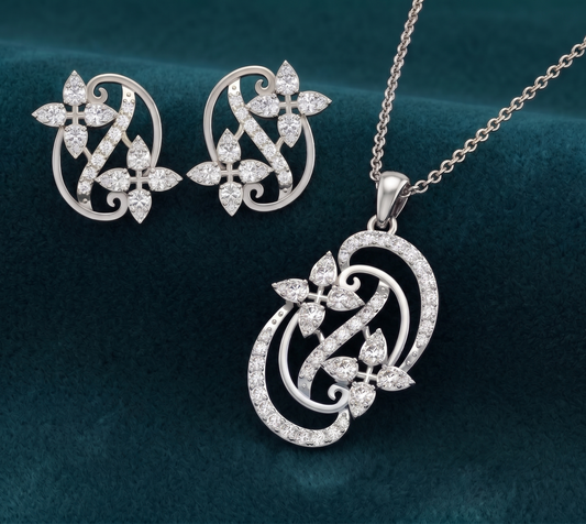 Radiant Blossom & Spiral Matching Silver Pendant Set