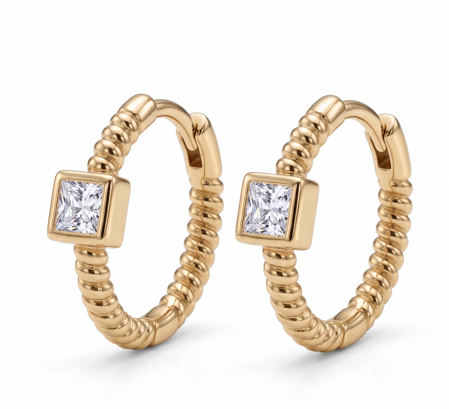 Bezel-Set Princess Cut Square Stone Silver Hoops