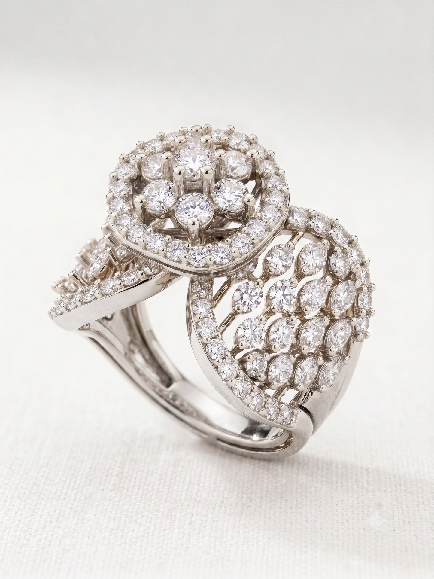 A wide yellow gold plated ring featuring