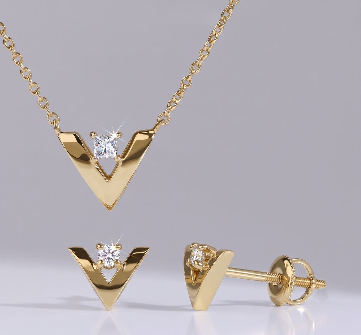 925 Sterling Silver Geometric Chevron Pendant Set