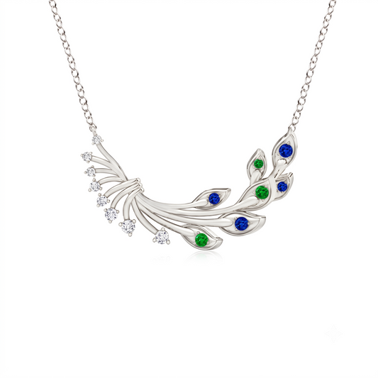 Majestic Peacock Plume Silver Pendant