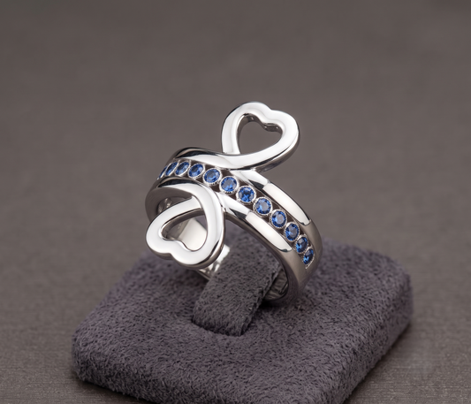 The Azure Twin Heart Wrap Ring