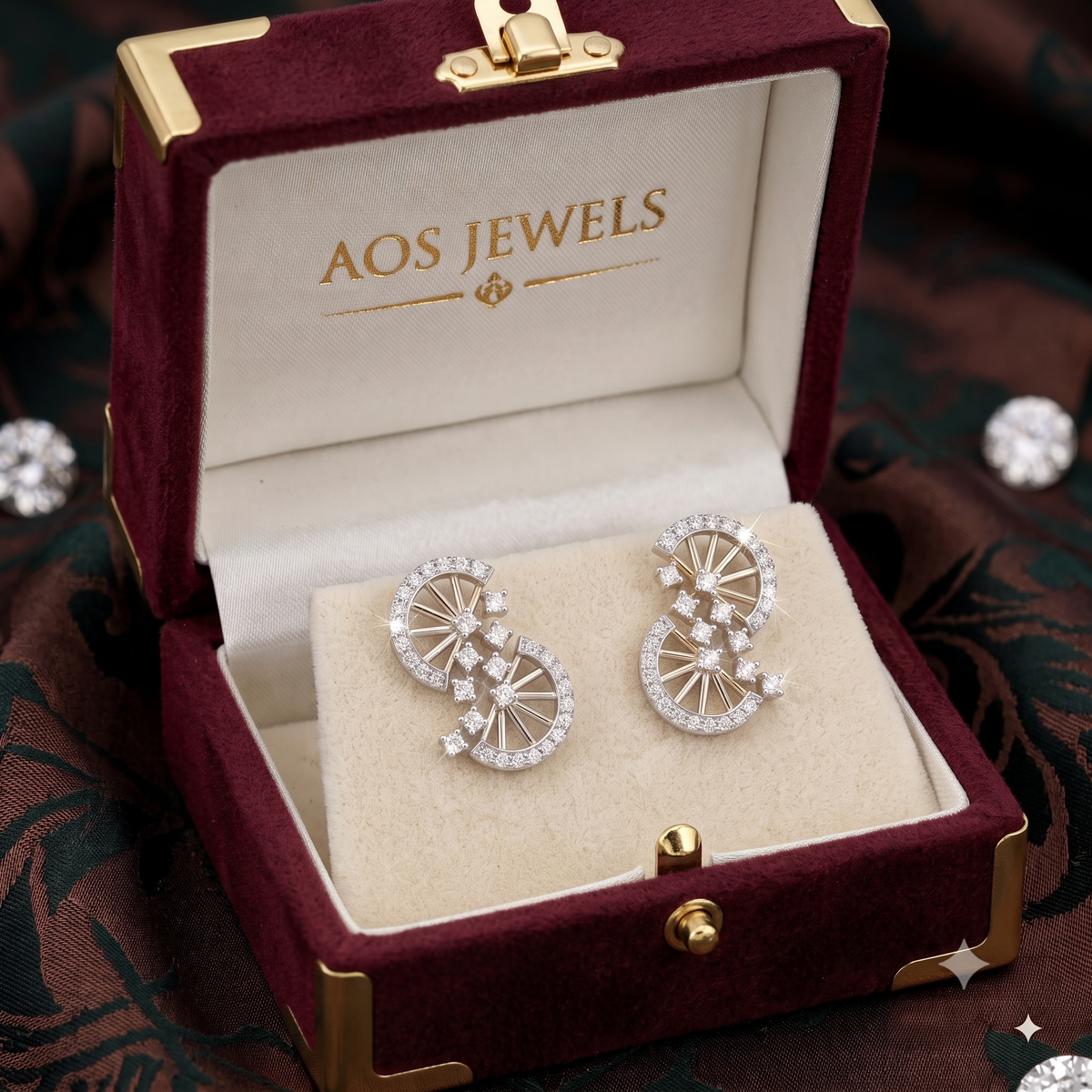 925 Sterling Silver Art Deco Double Fan Stud Earrings