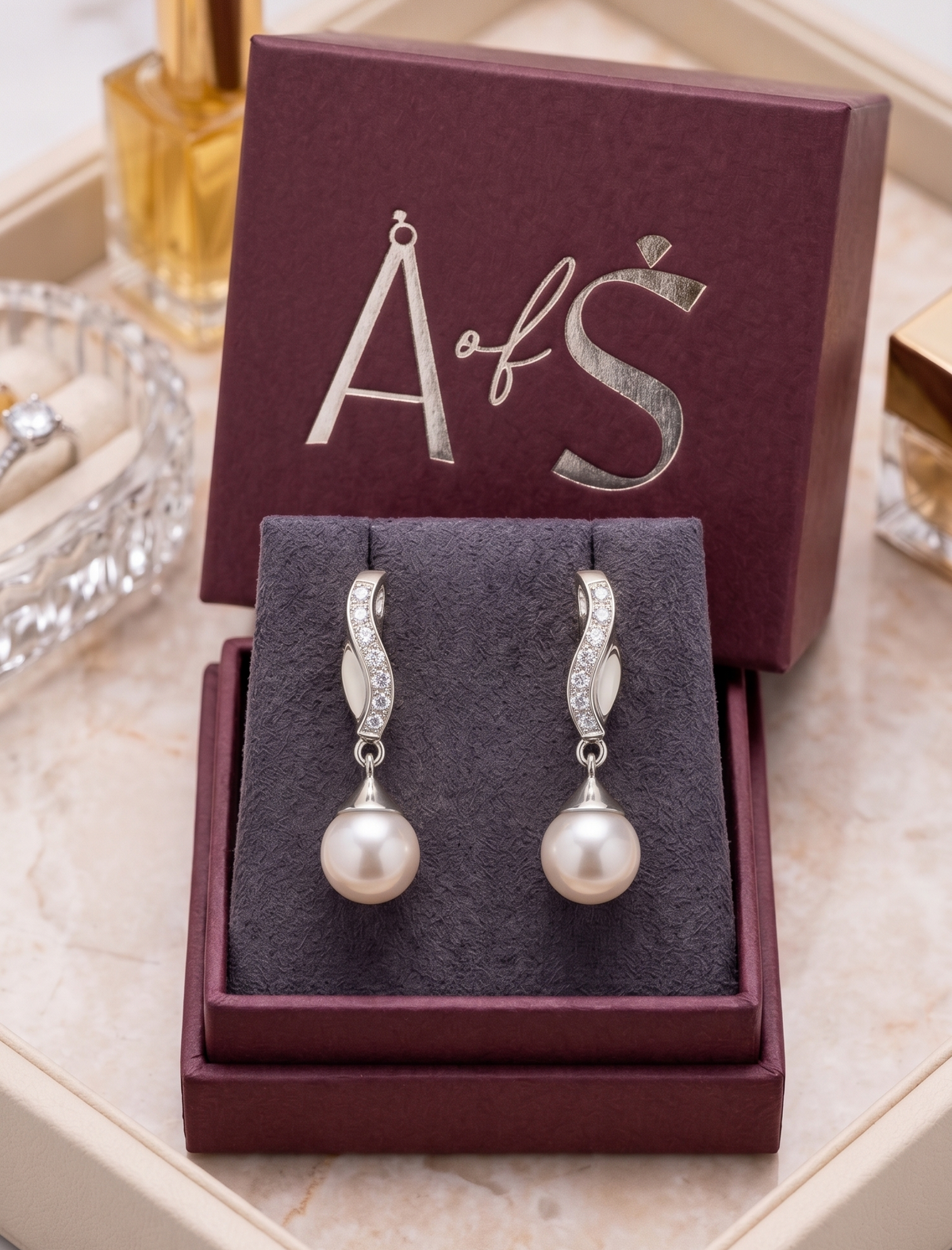 Sterling Silver Twisted Dangle Earrings with White Pearl