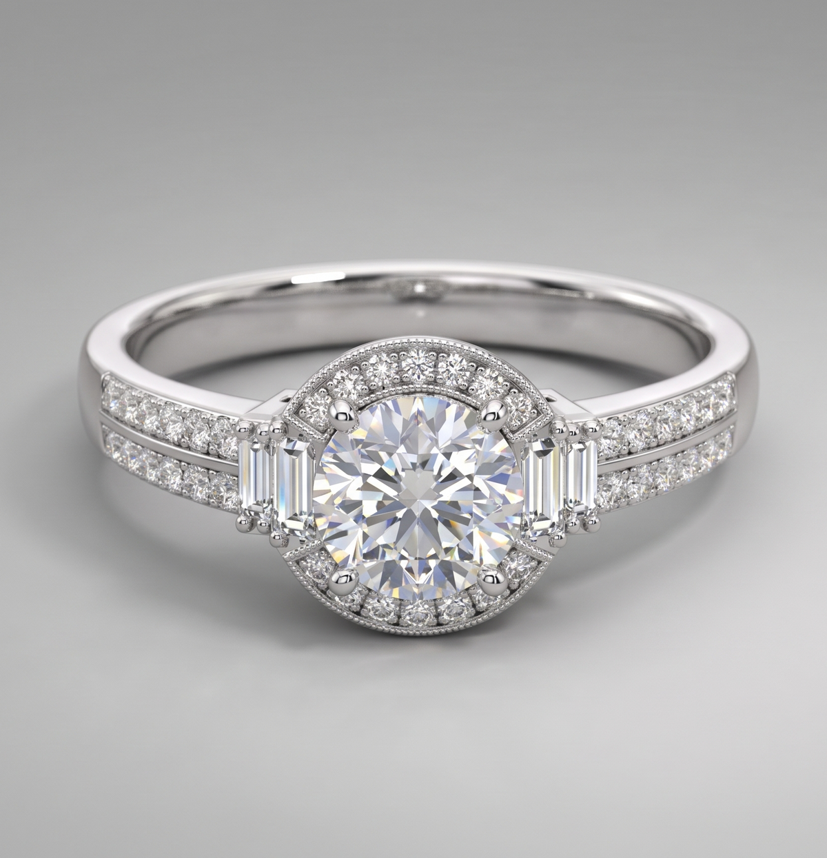 The Heritage Milgrain Halo Silver Ring