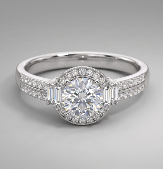 The Heritage Milgrain Halo Silver Ring