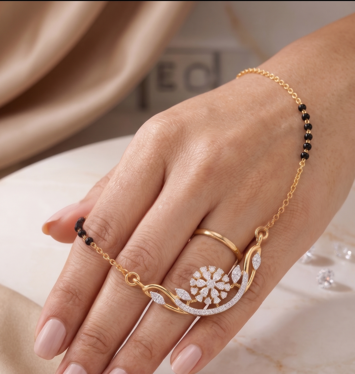 Sterling Silver Flower and Leaf Arc Mangalsutra