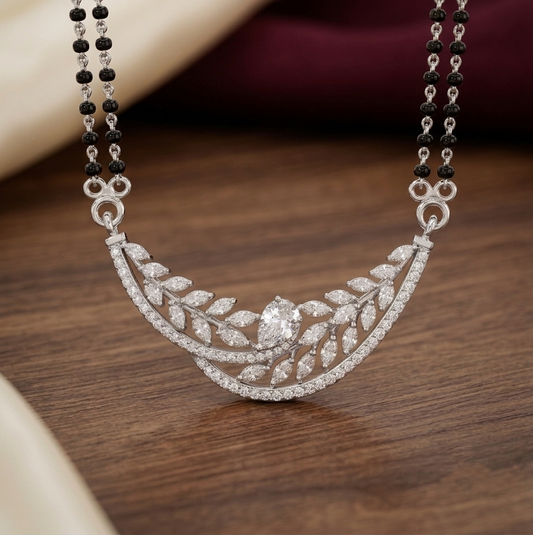 925 Silver Botanical Leaf Crescent Mangalsutra