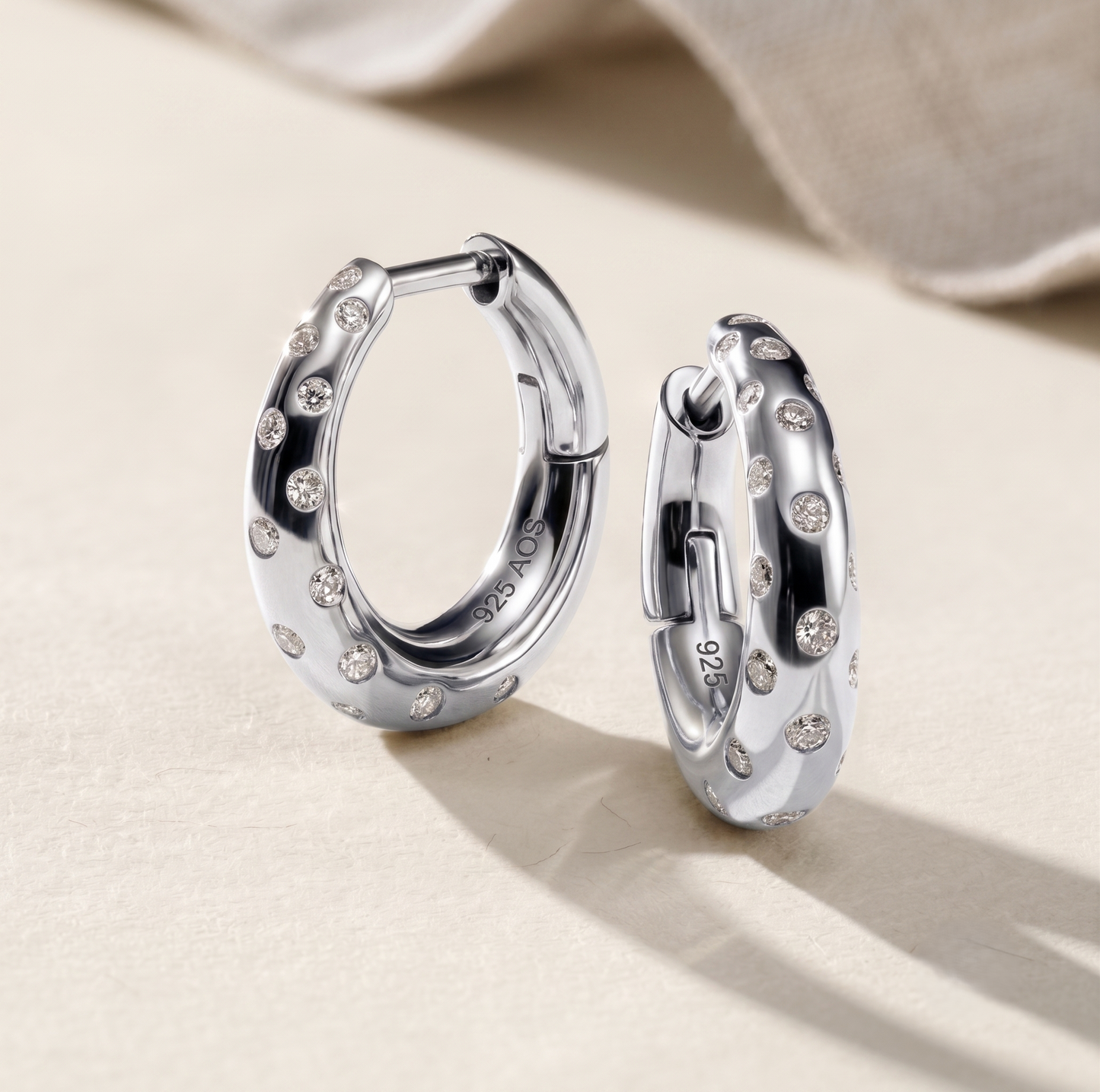 Modern Hinged Snap-Back Silver Hoop Earrings