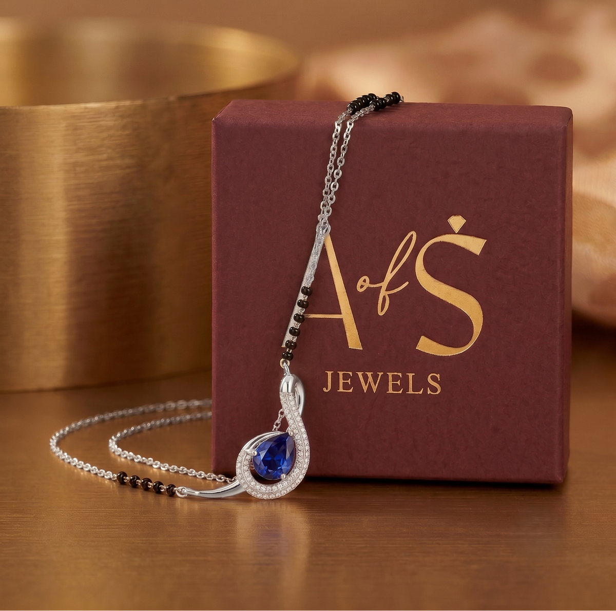 925 Silver Blue Sapphire Color Pear Drop Mangalsutra