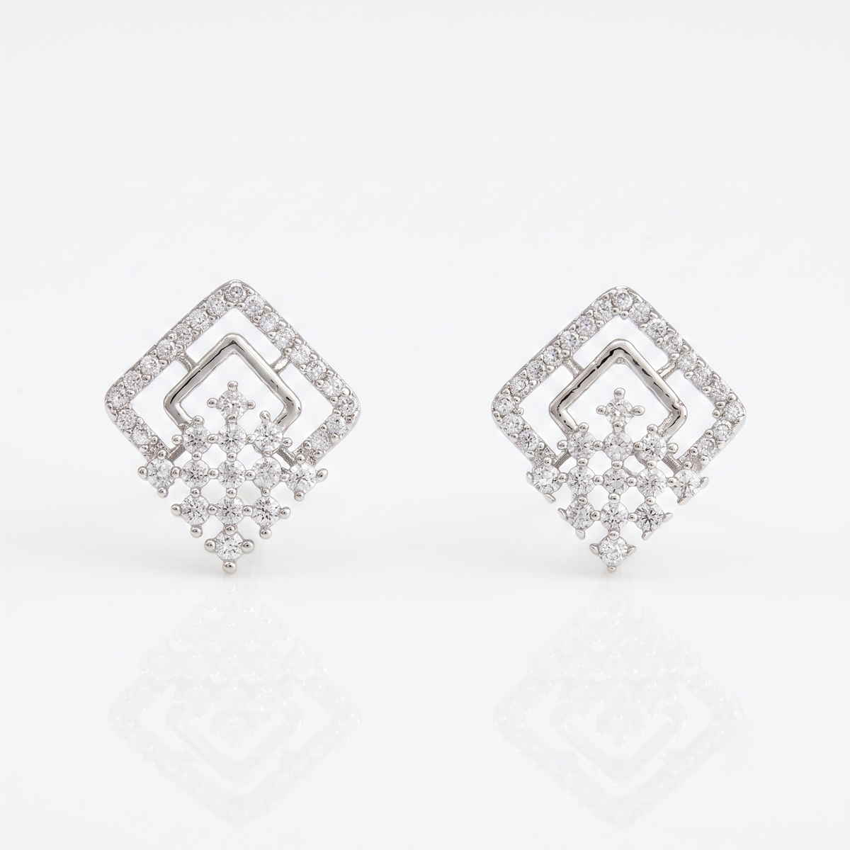 Silver Geometric Lattice Stud Earrings