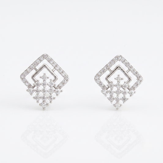 Silver Geometric Lattice Stud Earrings