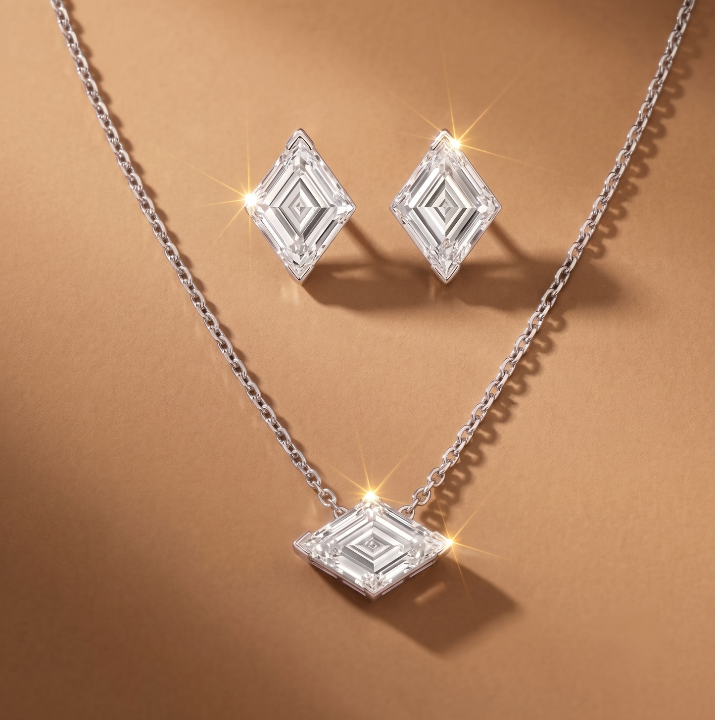 925 Sterling Silver Geometric Step-Cut Pendant Set