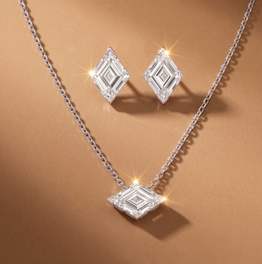925 Sterling Silver Geometric Step-Cut Pendant Set