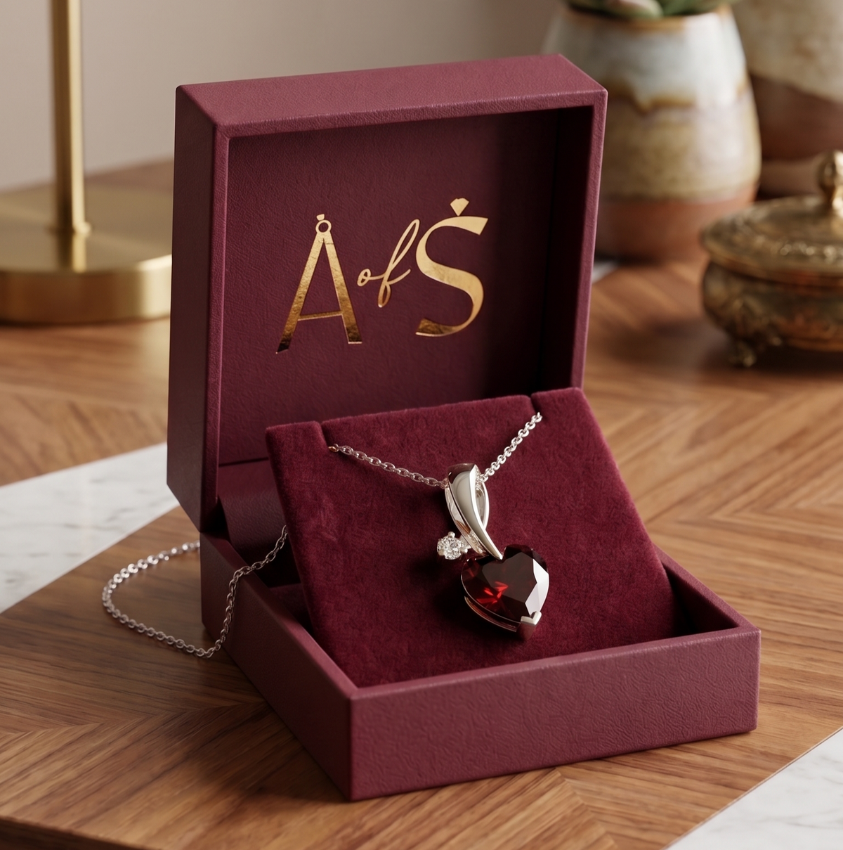 Ruby Red Heart Solitaire Pendant in Sterling Silver