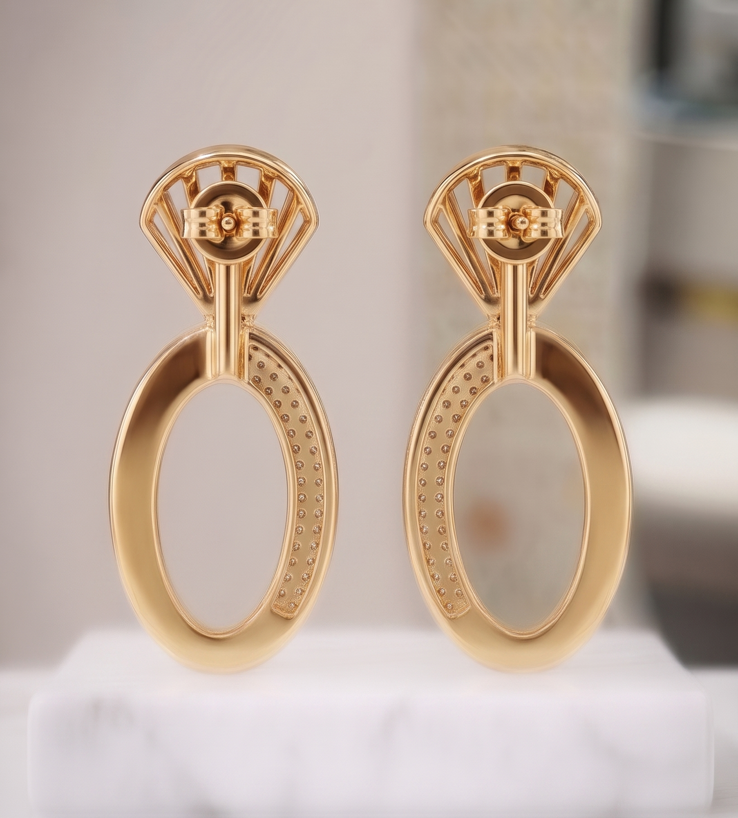 Modernist Crown & Stardust Oval Dangle Silver Earrings