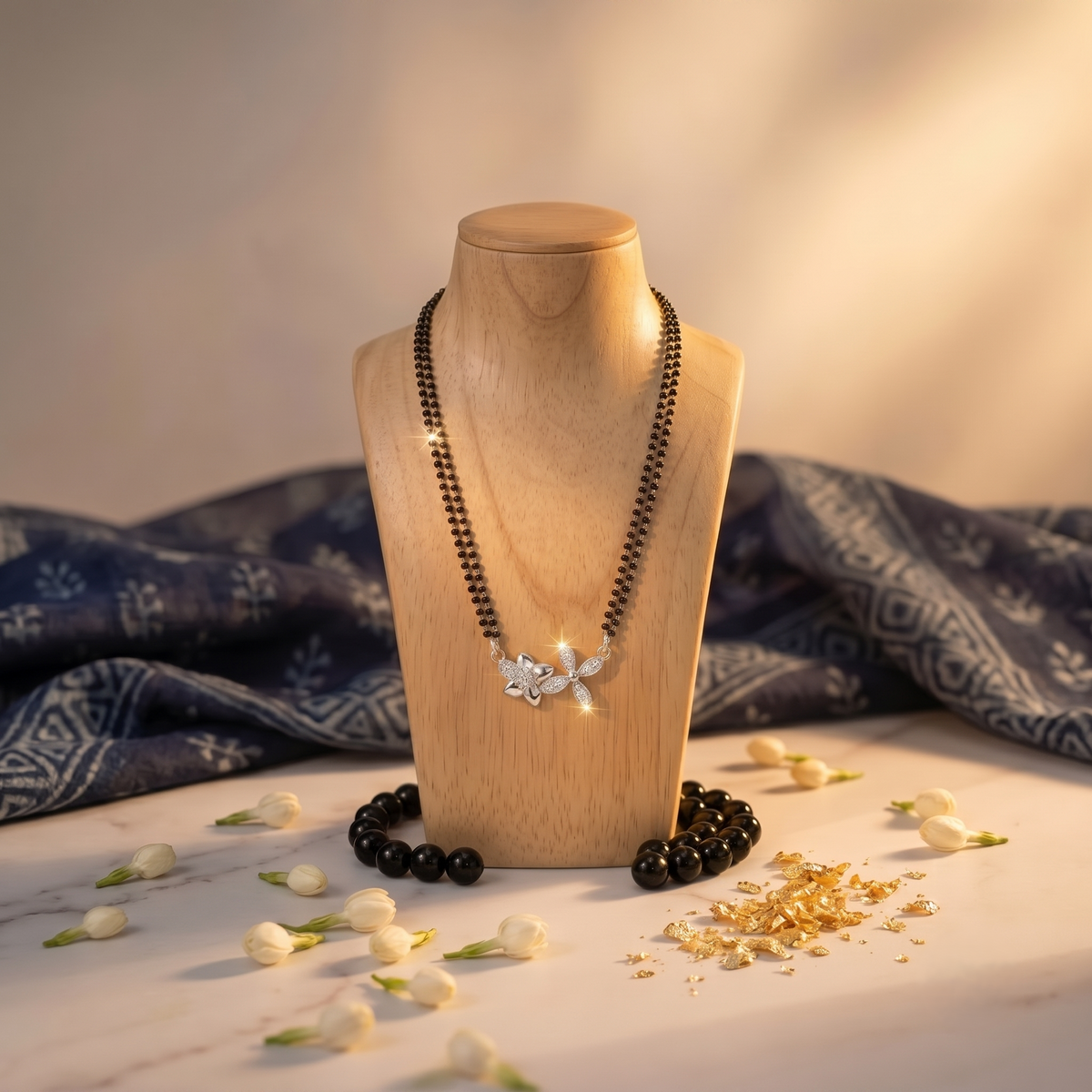 925 Sterling Silver Double Floral Mangalsutra