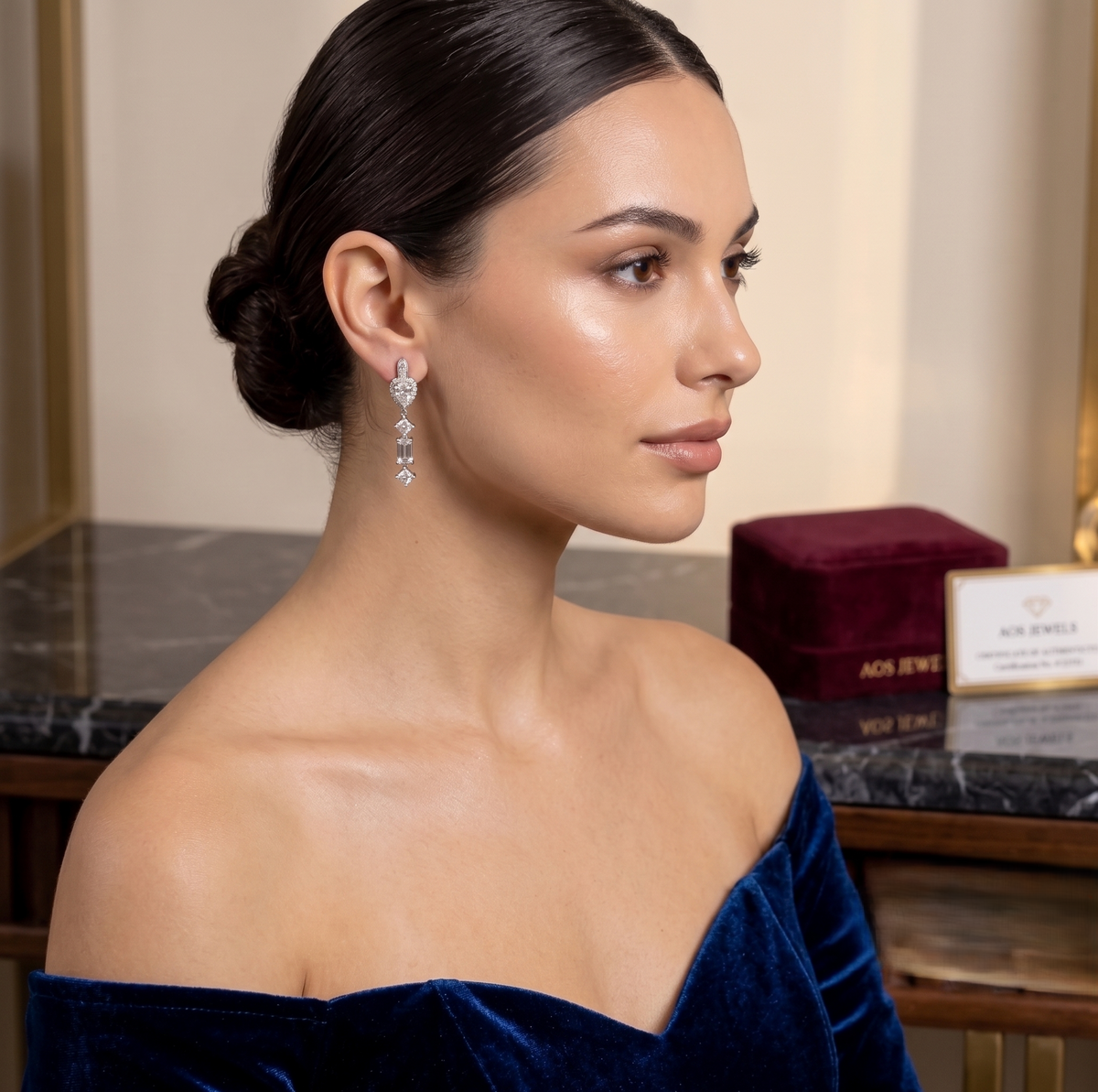 Pear, Emerald, and Princess Cut Moissanite Dangle Earrings