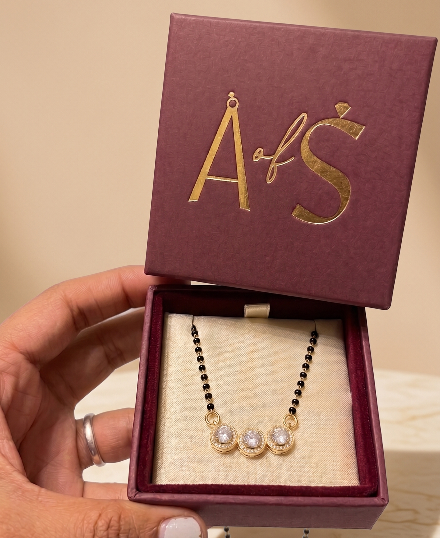 925 Silver Three-Stone Halo Mangalsutra
