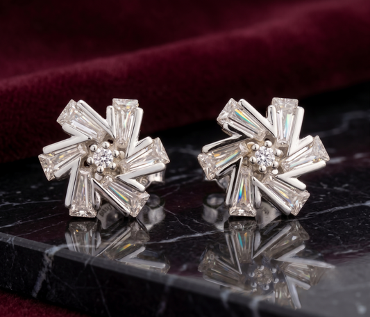 A pair of silver-tone geometric stud earrings