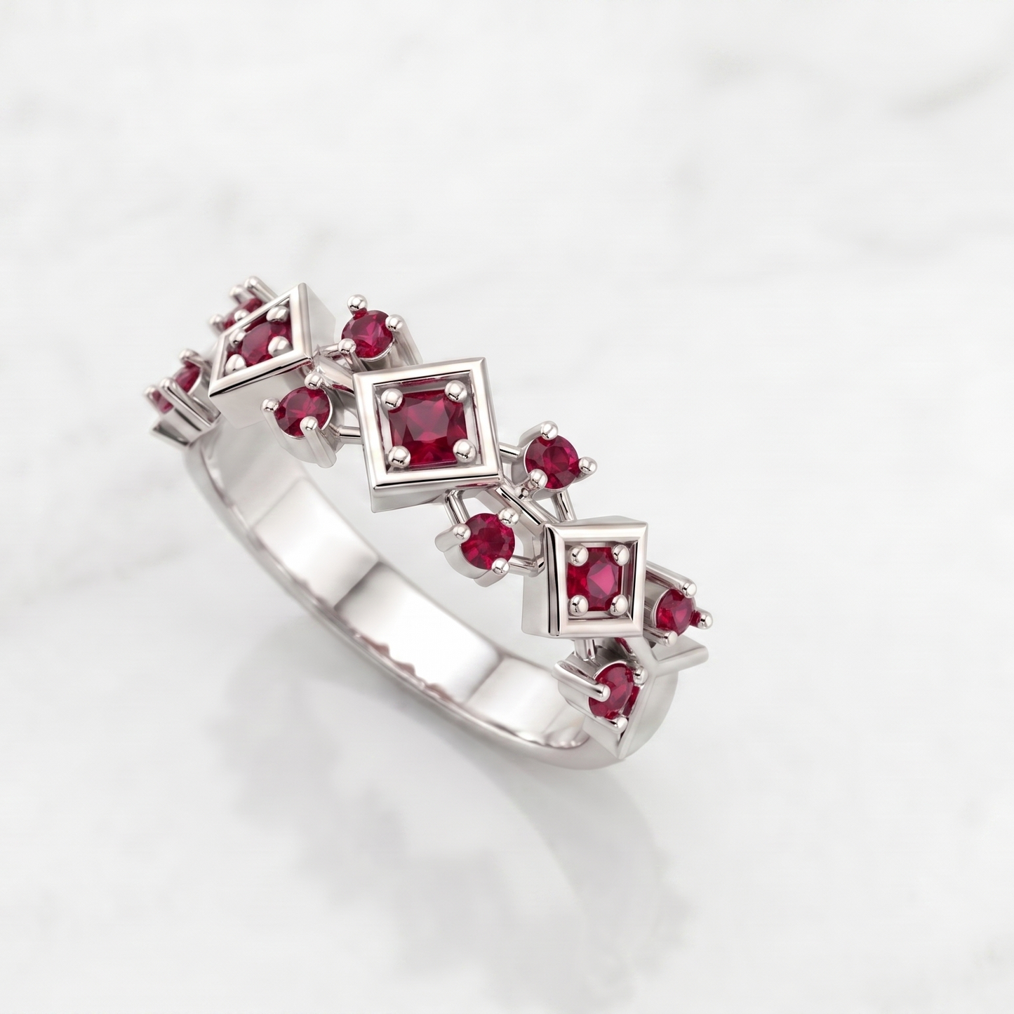 A silver band ring with a geometric 925 Silver Ring