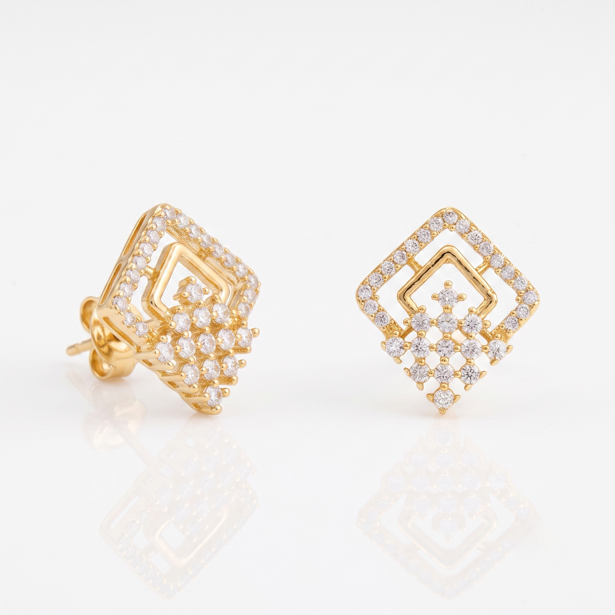 Silver Geometric Lattice Stud Earrings