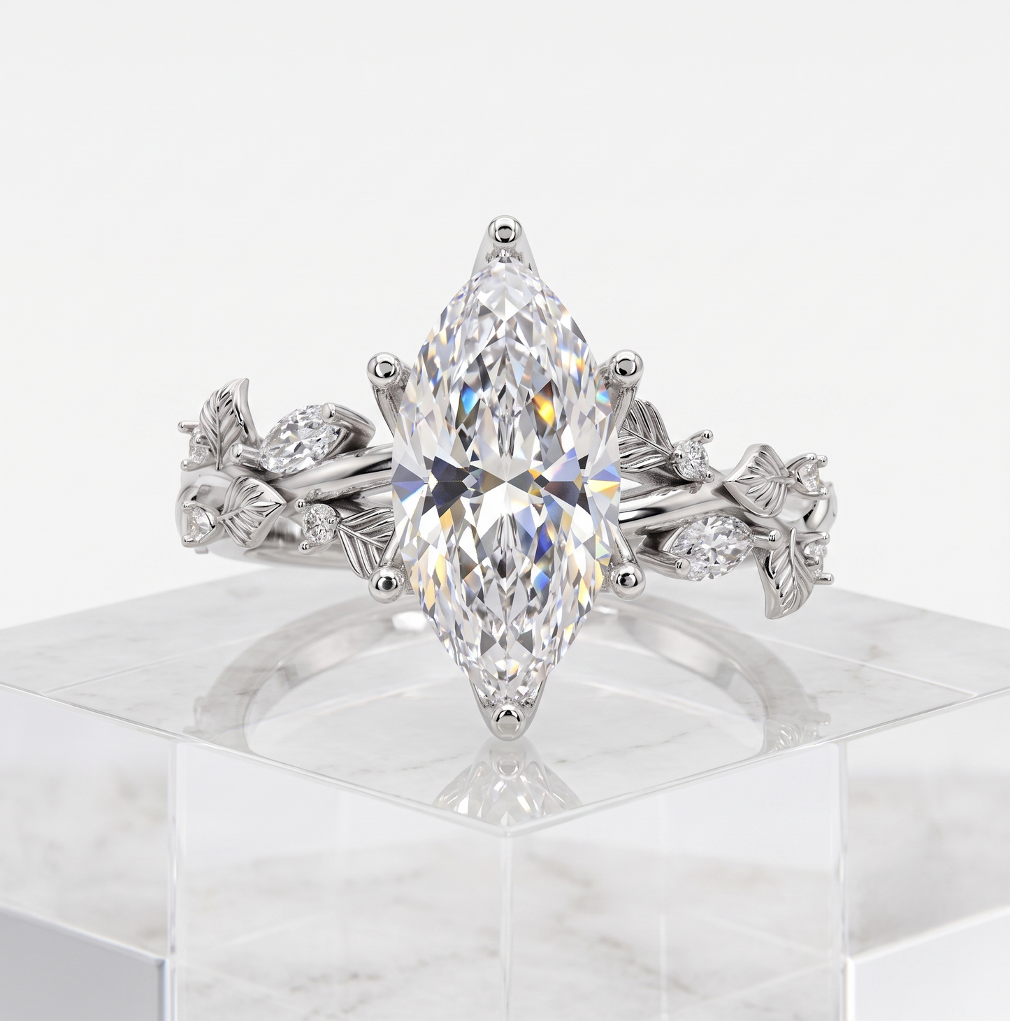 925 Sterling Silver Marquise Cut Botanical Ring