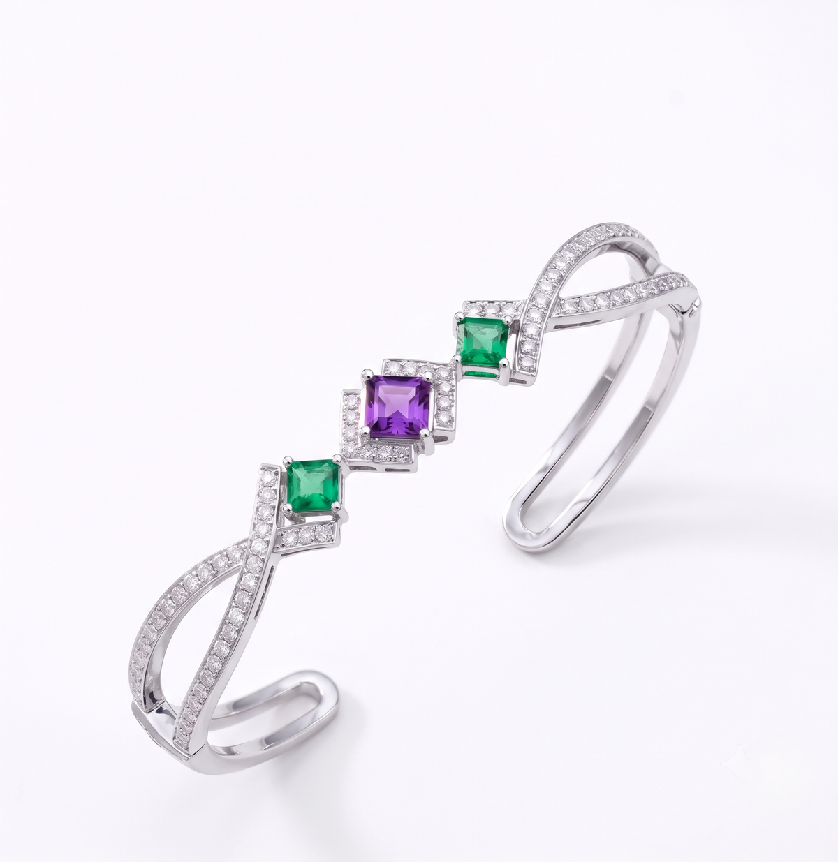 Geometric Halo Three-Stone Infinity Bracelet