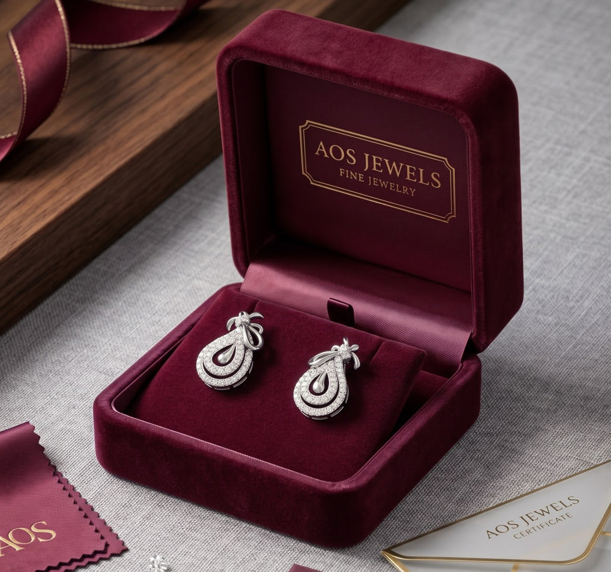Radiant Ribbon Double-Halo Silver Drop Earrings