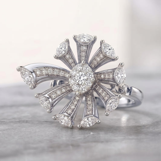 925 Silver Marquise & Pavé Ribbon Ring
