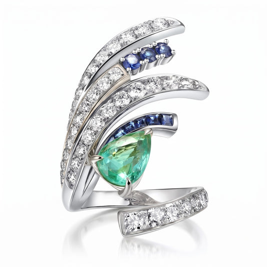 925 Silver Green Pear-Cut & Sapphire Simulant Wrap Ring