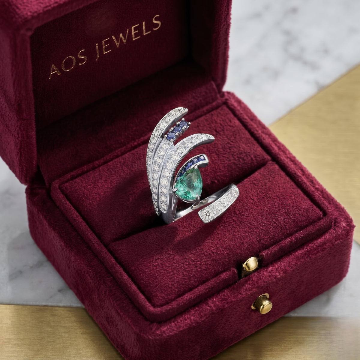 925 Silver Green Pear-Cut & Sapphire Simulant Wrap Ring