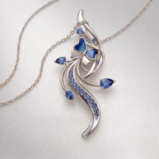 The Silver Azure Butterfly Cascade Pendant
