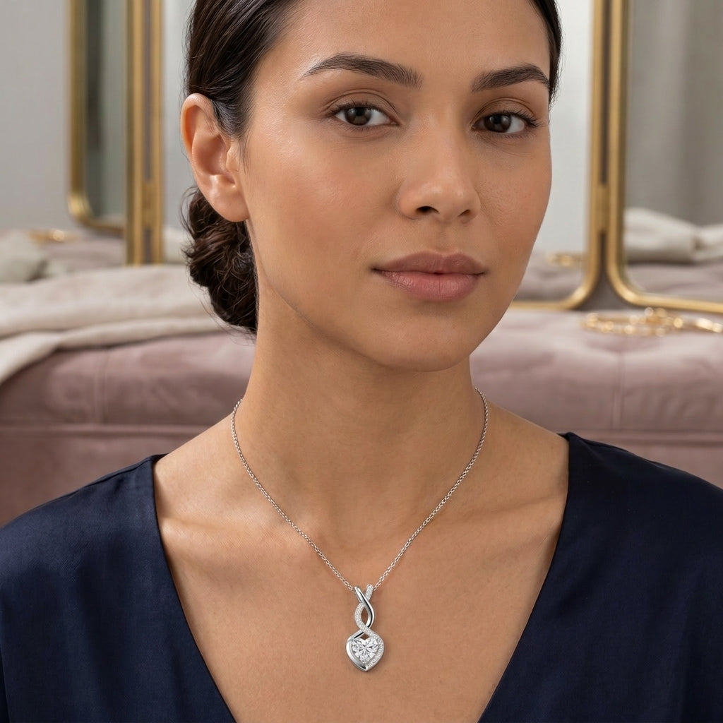 Infinity Twist Heart-Cut Silver Chain Pendant