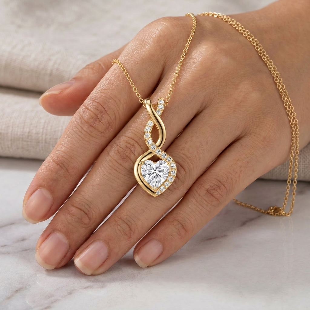 Infinity Twist Heart-Cut Silver Chain Pendant