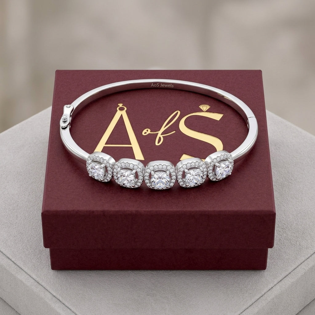 Sterling Silver Five-Stone Cushion Halo Bracelet