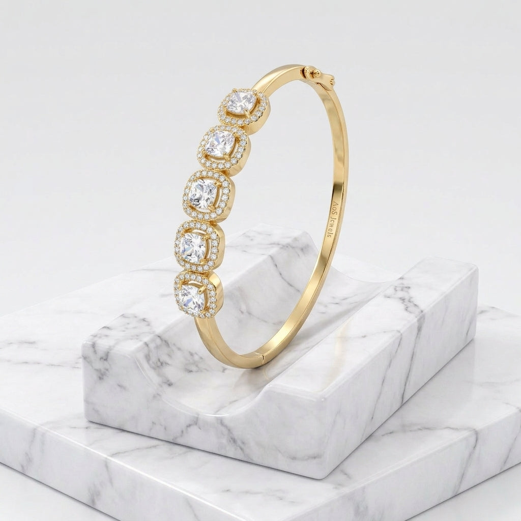 Sterling Silver Five-Stone Cushion Halo Bracelet