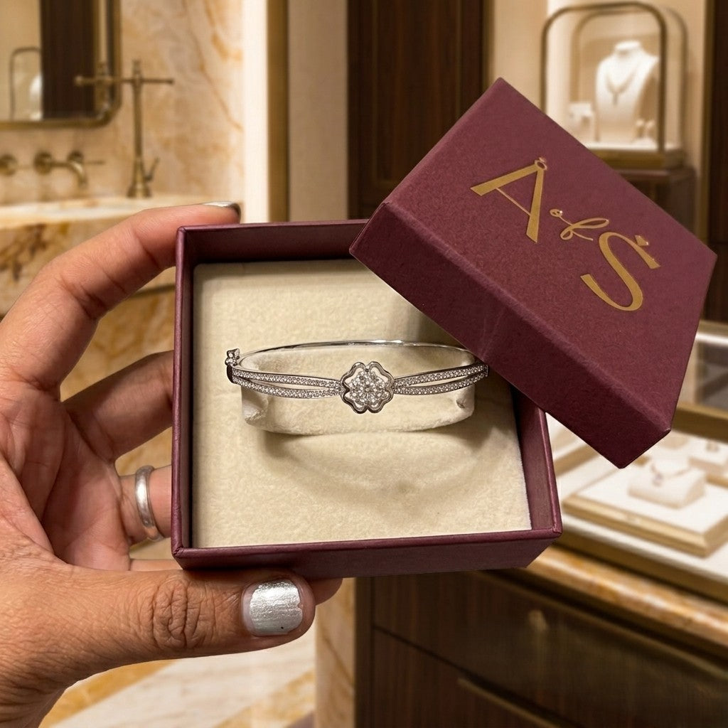 Sterling Silver Pavé Clover Hinged Bracelet