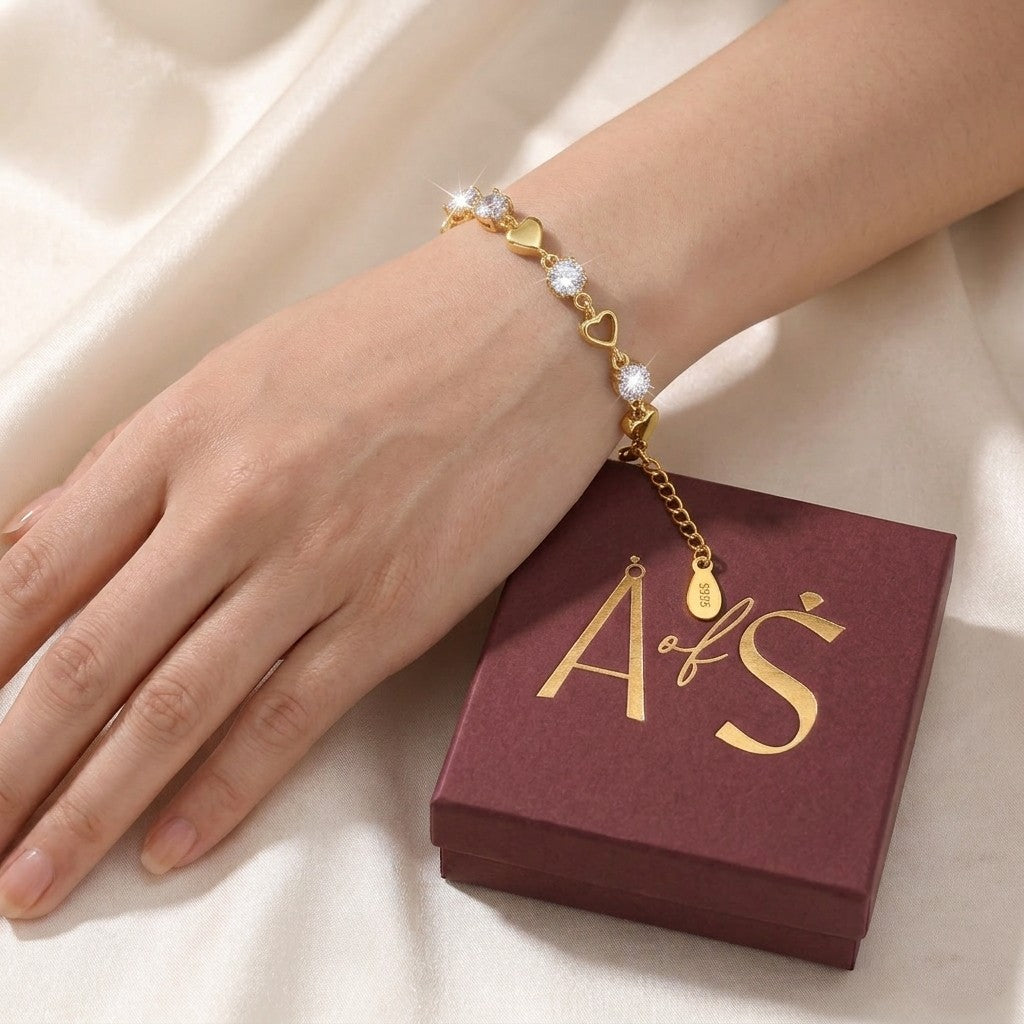 Silver Heart & Round Solitaire Tennis Bracelet