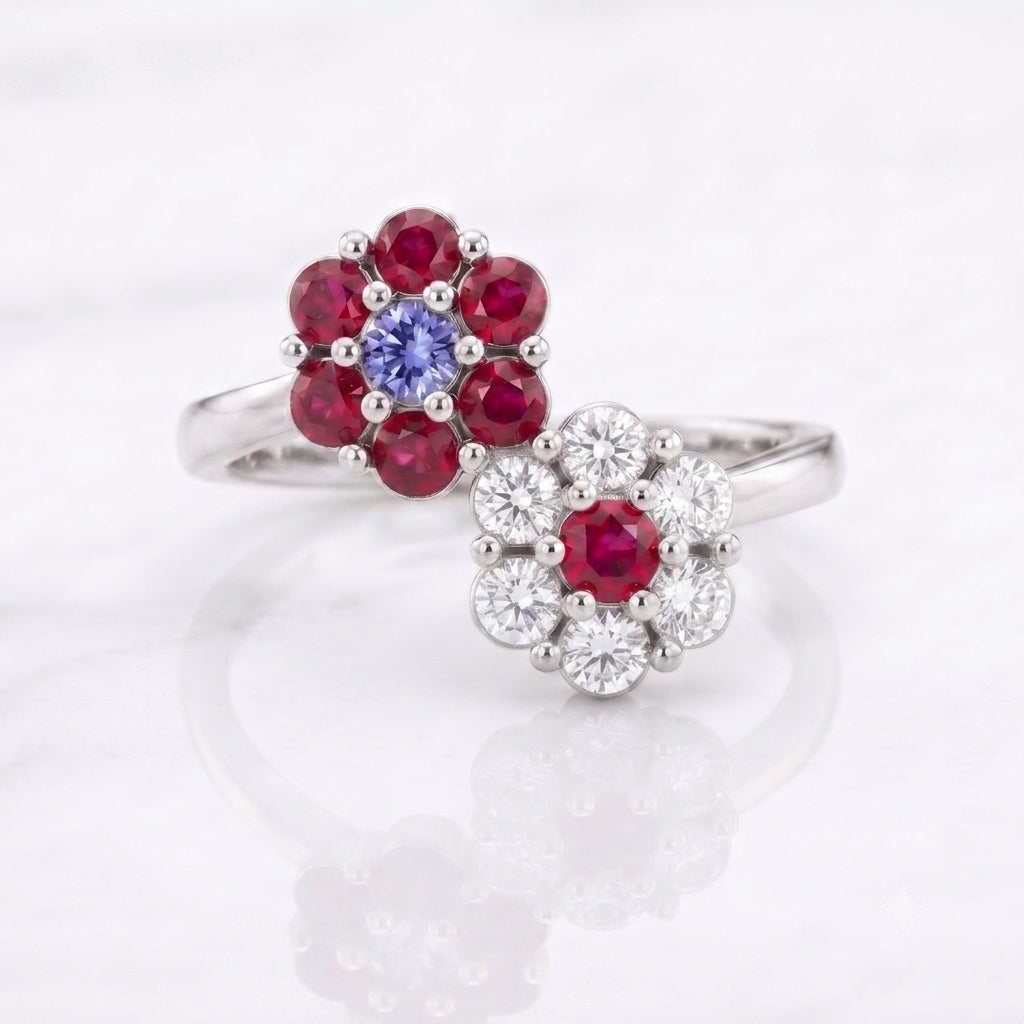 Delicate Double Daisy Cluster Ring in Sterling Silver