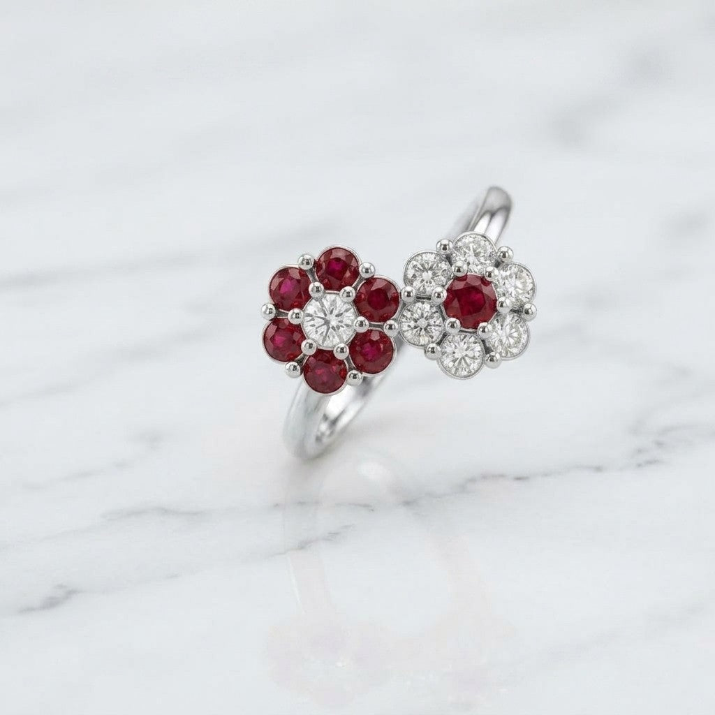 Delicate Double Daisy Cluster Ring in Sterling Silver